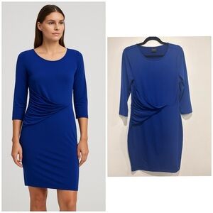 Selected Femme Blue Ruched Side 3/4 Sleeve Dress (Size L)